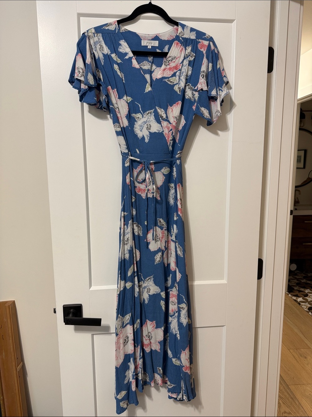 Rimini Blue Floral Wrap Maxi Dress with Tie Waist